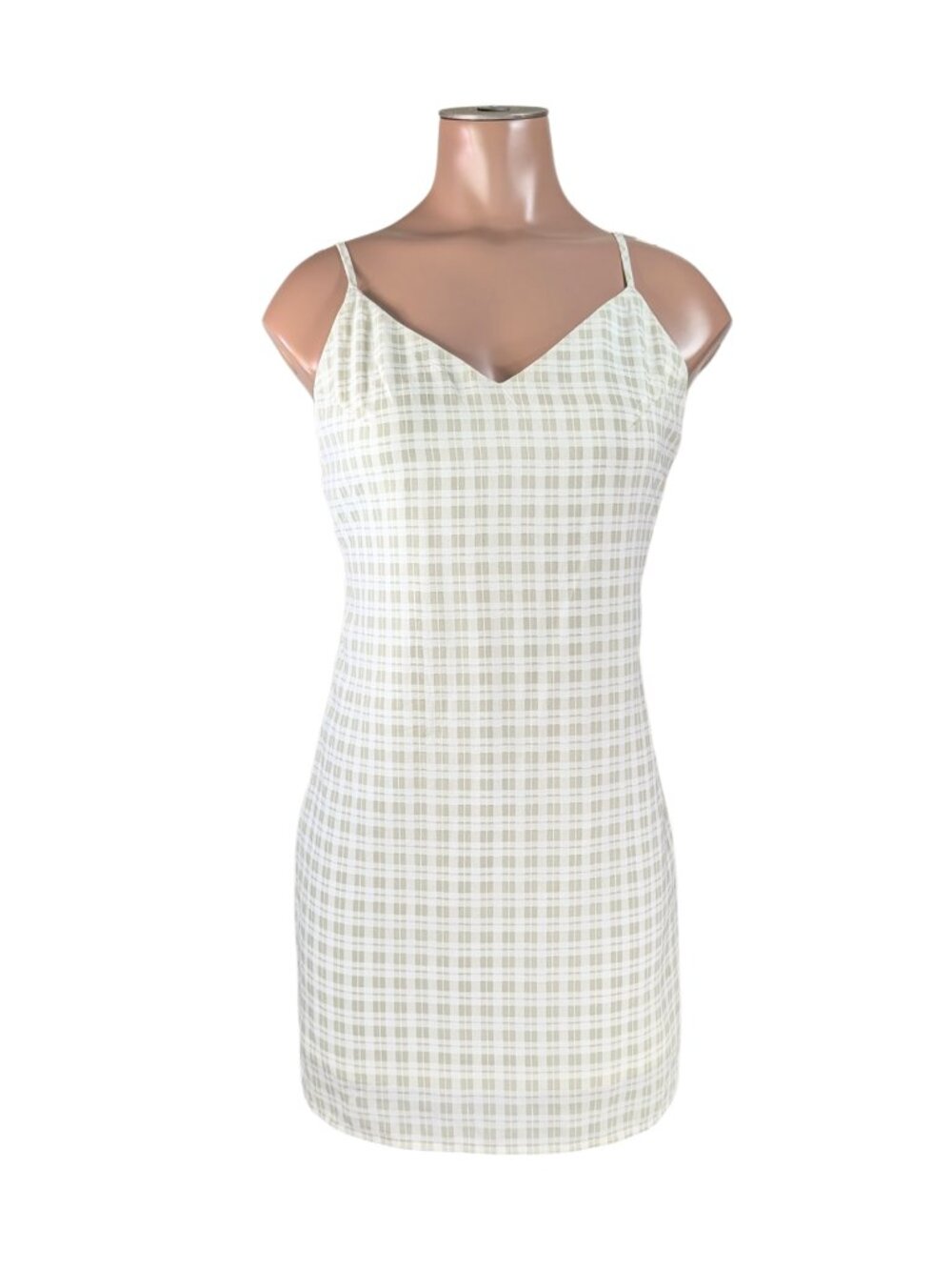 Forever 21 Small Green White Window Pane Houndstooth Plaid Lined Mini Dress